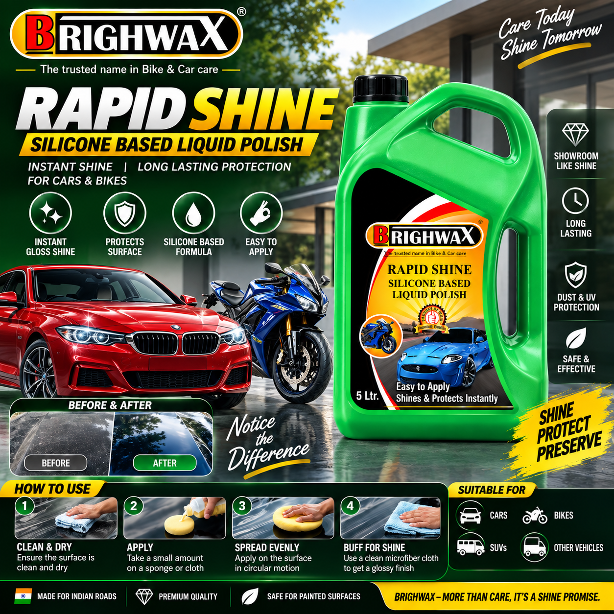 BRIGHWAX Rapid Shine – Silicone Based Liquid Polish,