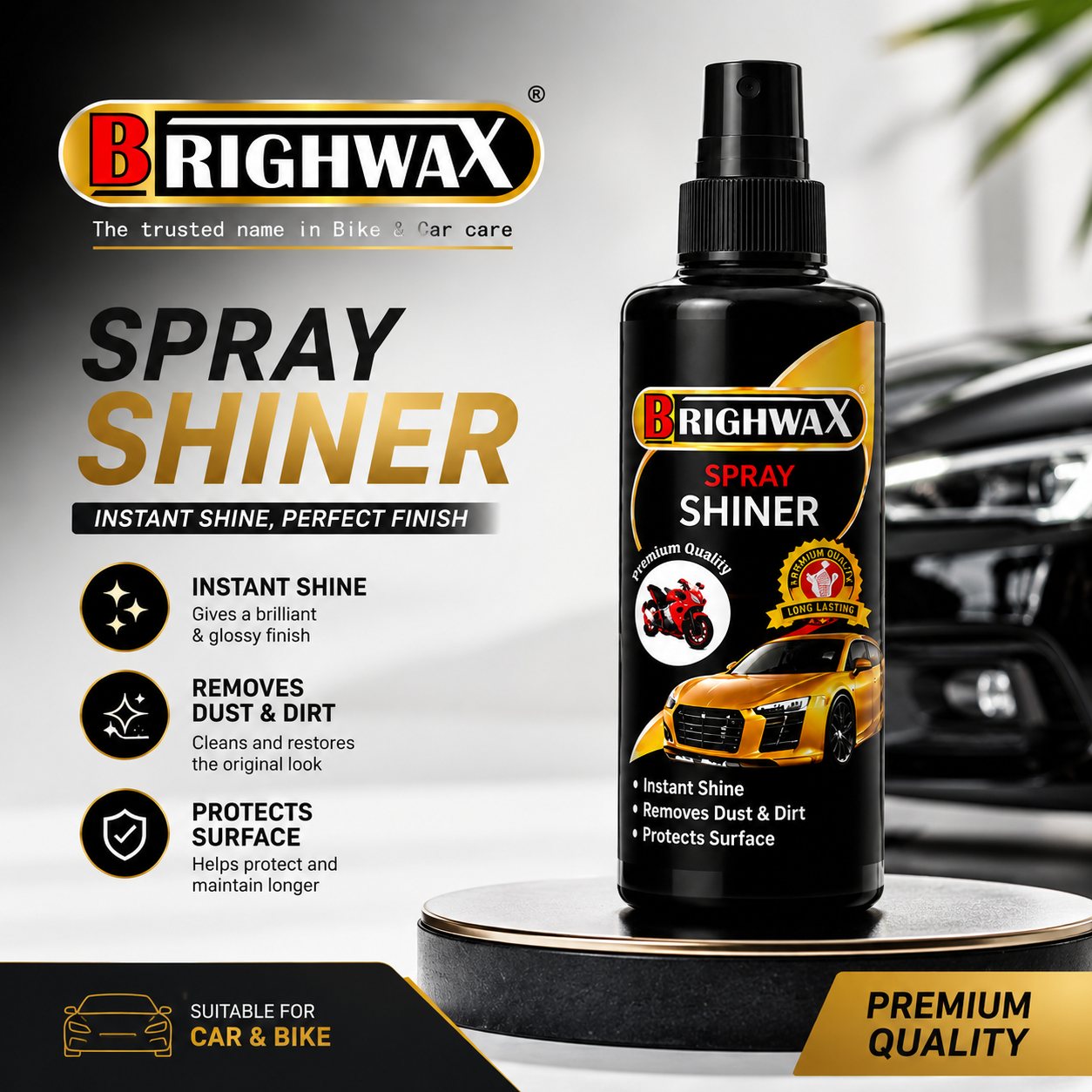 BRIGHWAX Dashboard Shiner – Long Lasting Deep Shine & UV Protection